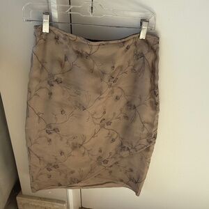 Sheer Floral-Embroidered Pencil Skirt - Beige